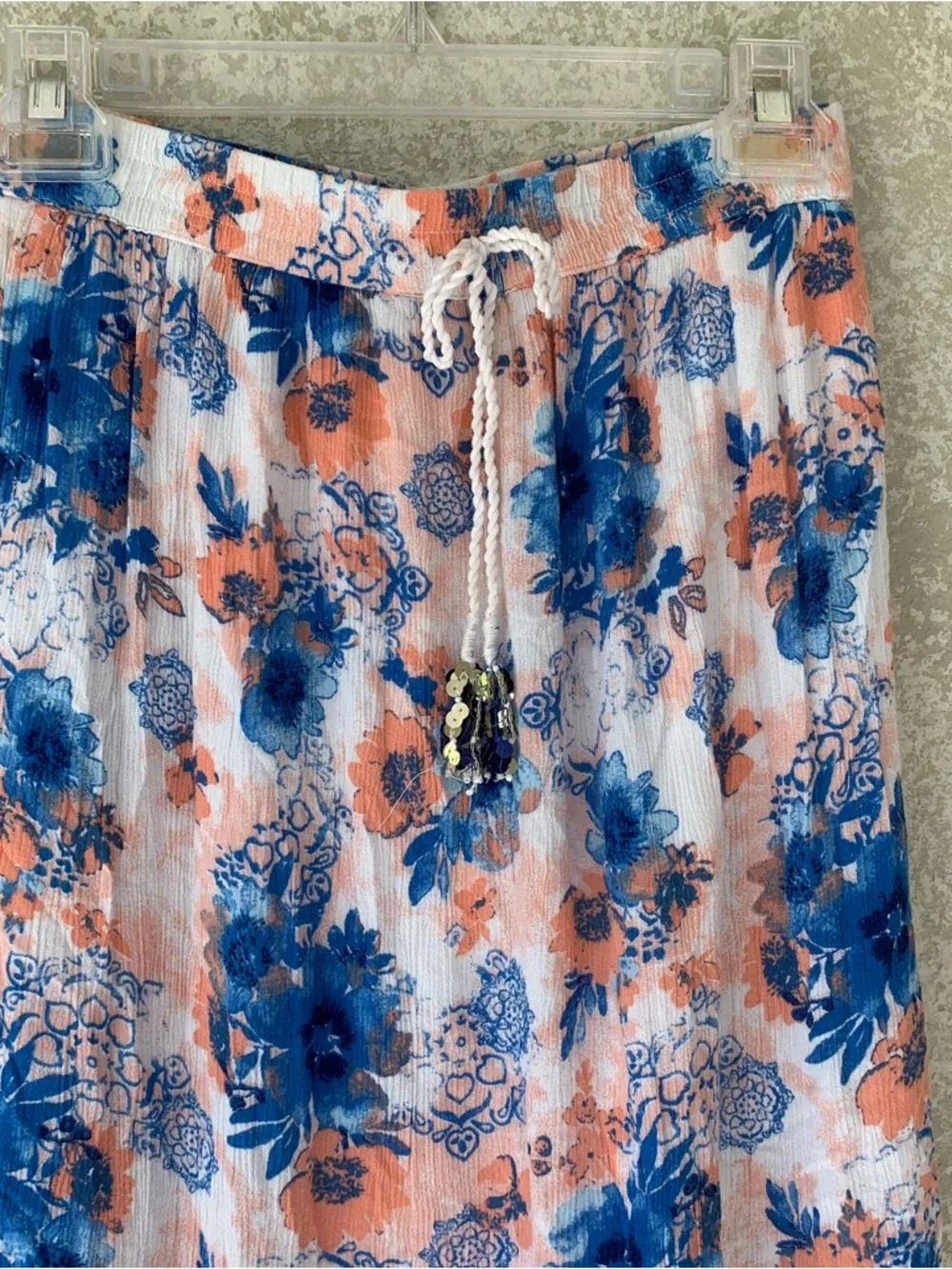 Justice Blue & Peach Floral Tiered Maxi Skirt Size 12 Rayon Flowy Lightweight